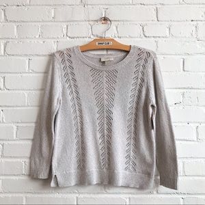 Ann Taylor Loft Beige Tan 100% Cotton Pointelle Pullover Sweater Top
